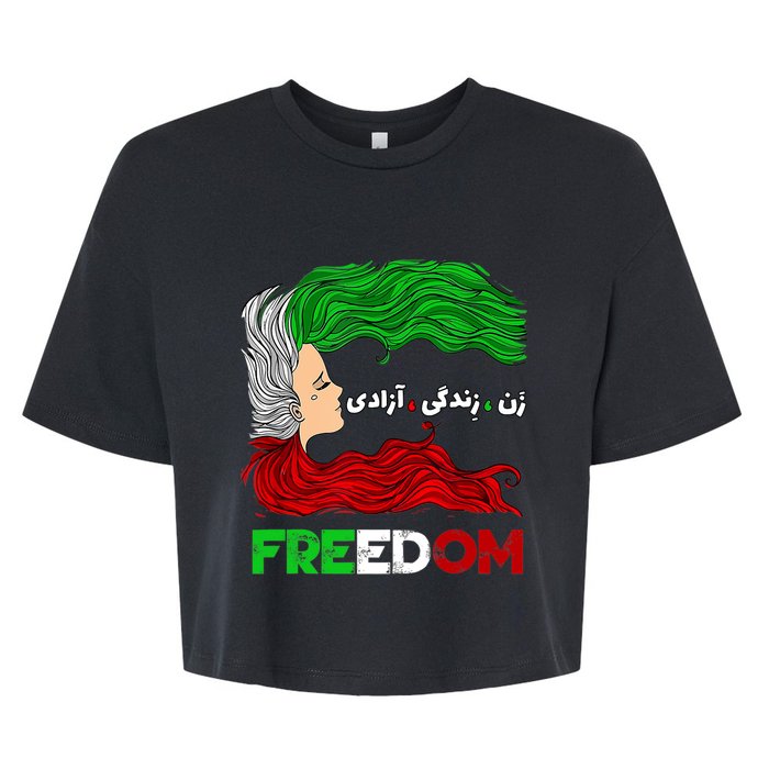 Zan Zendegi Azadi Iran Persian Woman Life Hair Freedom White Bella+Canvas Jersey Crop Tee