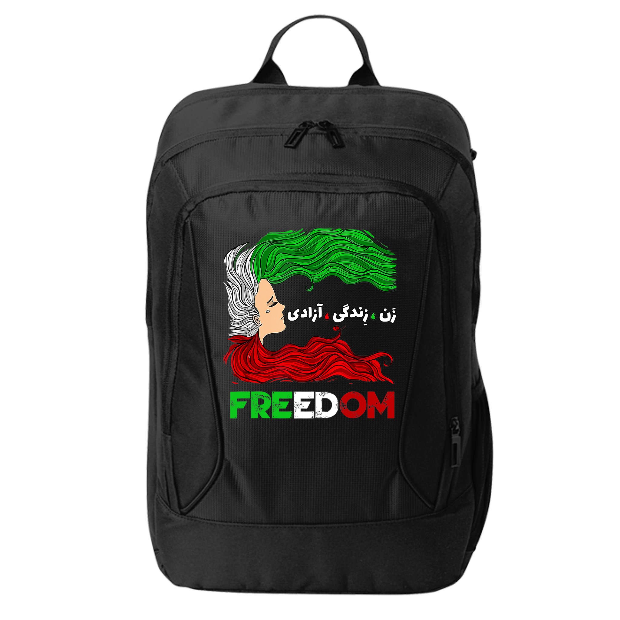 Zan Zendegi Azadi Iran Persian Woman Life Hair Freedom White City Backpack