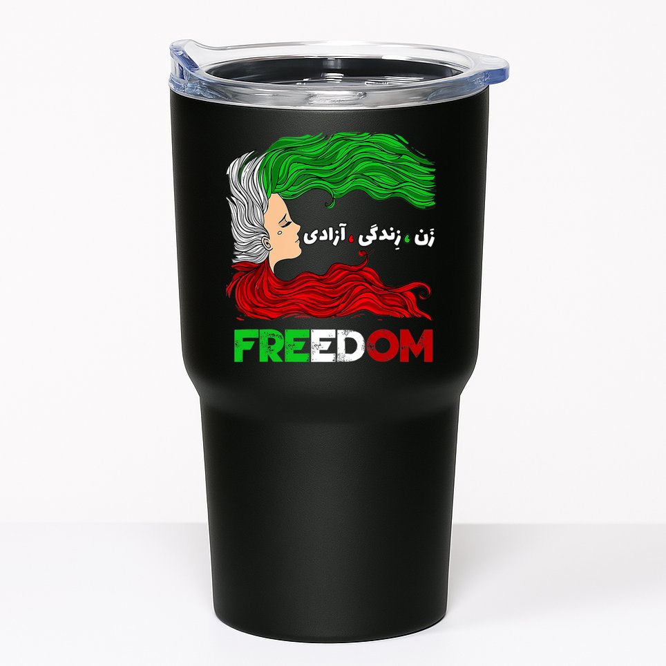 Zan Zendegi Azadi Iran Persian Woman Life Hair Freedom White Tumbler
