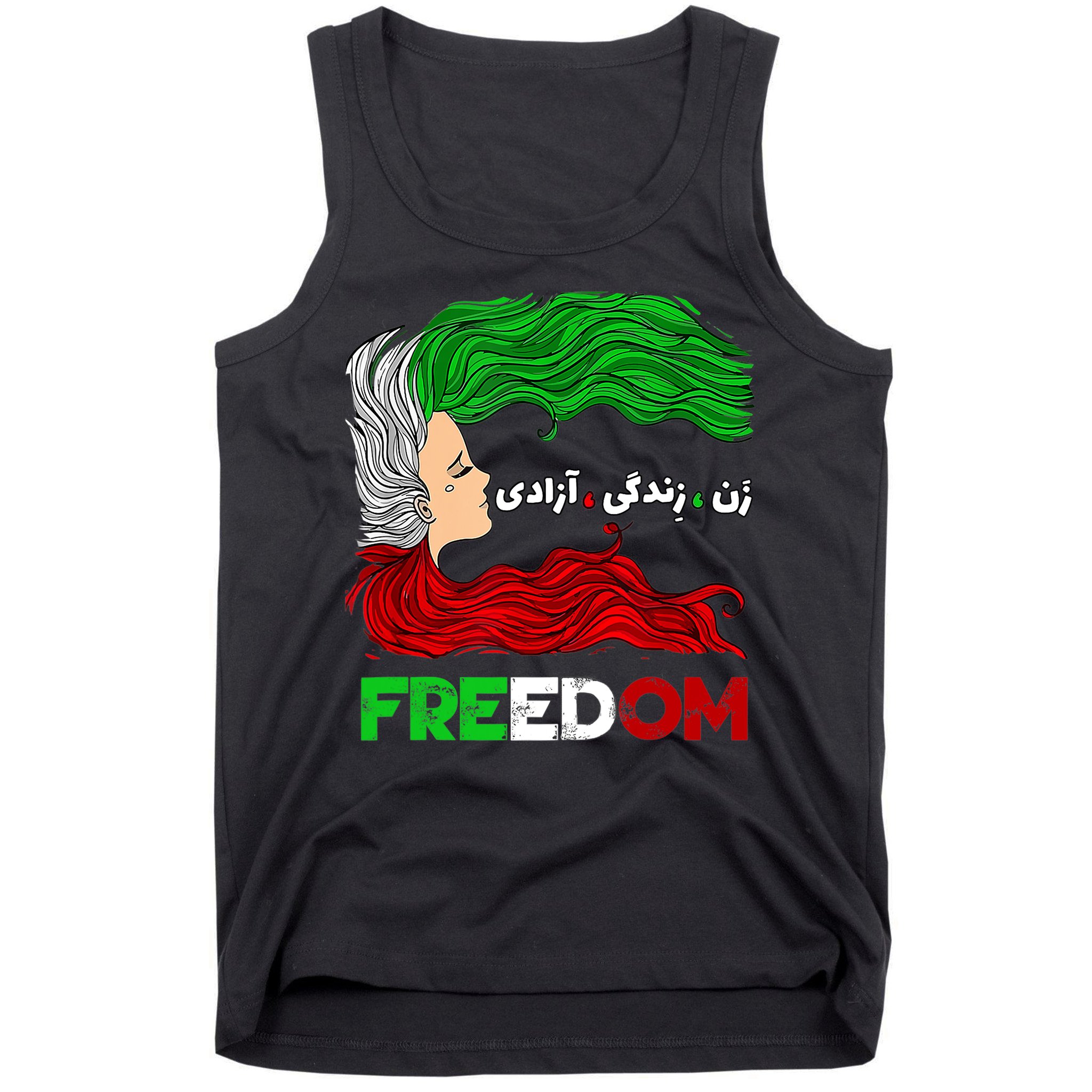 Zan Zendegi Azadi Iran Persian Woman Life Hair Freedom White Tank Top