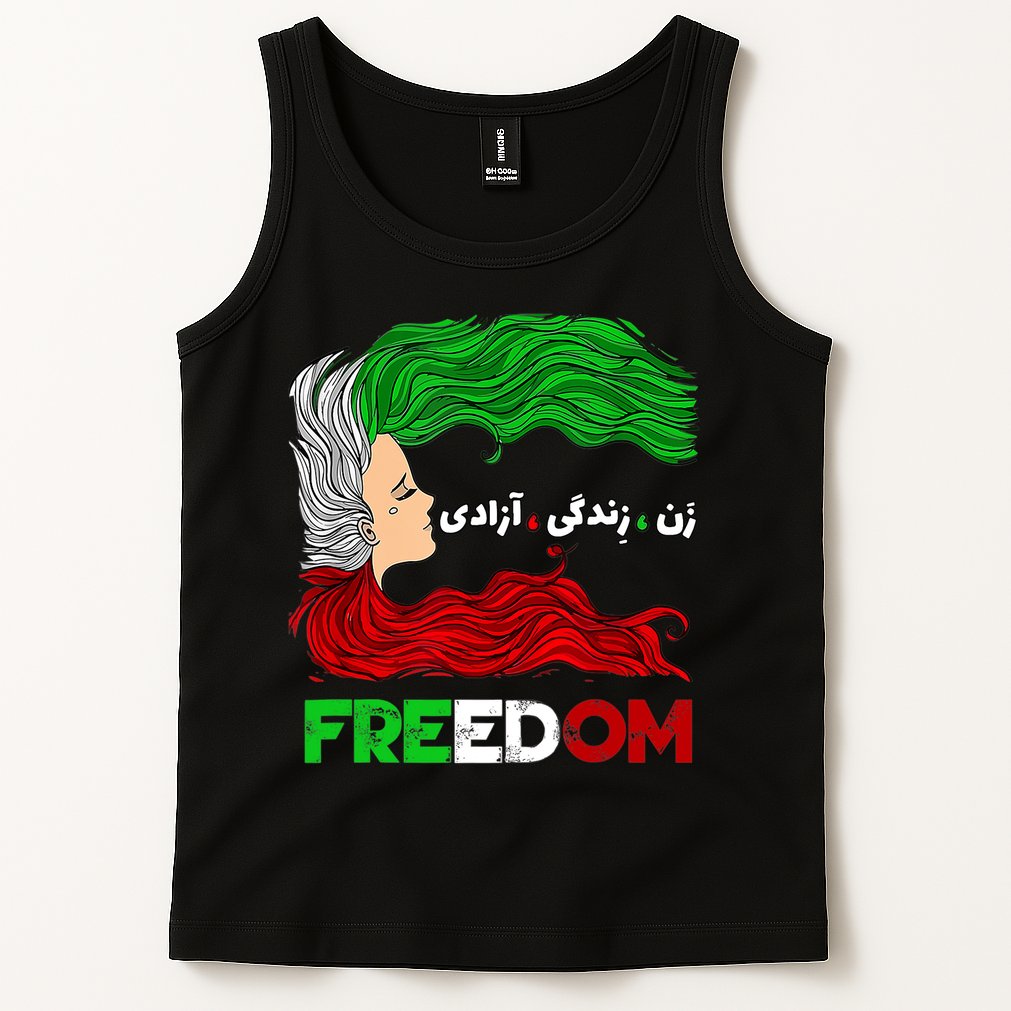 Zan Zendegi Azadi Iran Persian Woman Life Hair Freedom White Tank Top
