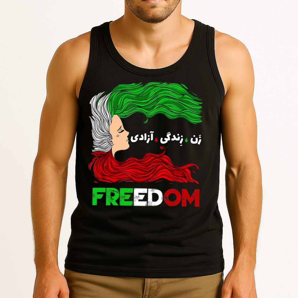 Zan Zendegi Azadi Iran Persian Woman Life Hair Freedom White Tank Top