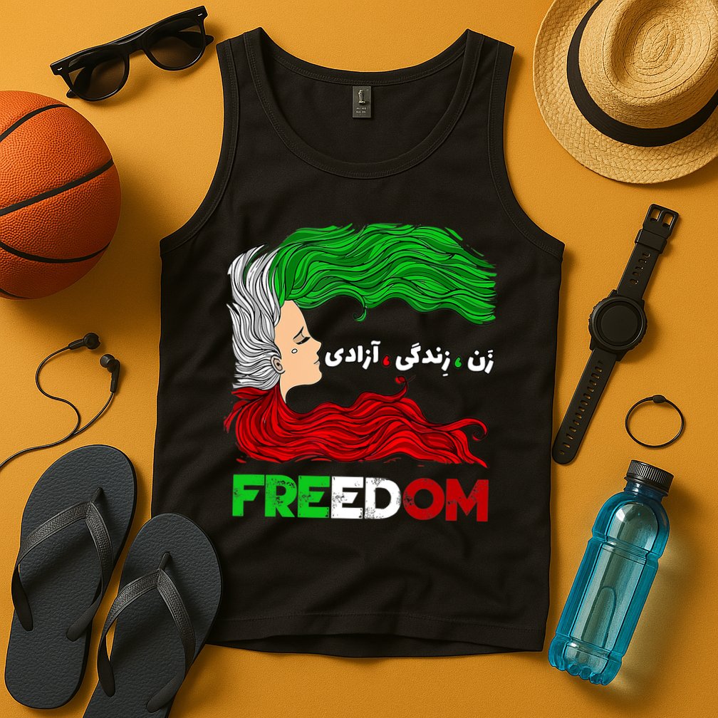 Zan Zendegi Azadi Iran Persian Woman Life Hair Freedom White Tank Top