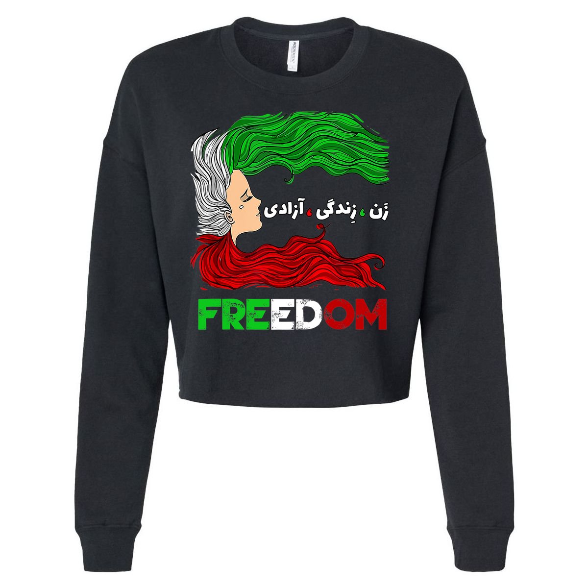 Zan Zendegi Azadi Iran Persian Woman Life Hair Freedom White Cropped Pullover Crew