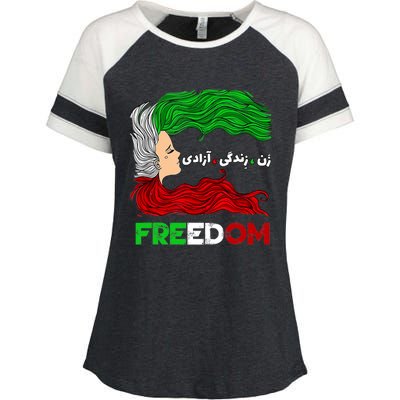 Zan Zendegi Azadi Iran Persian Woman Life Hair Freedom White Enza Ladies Jersey Colorblock Tee