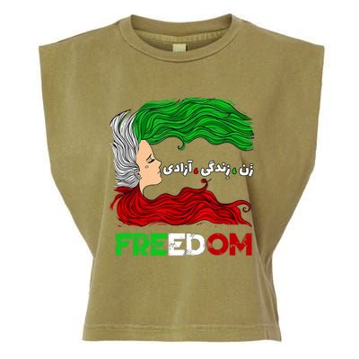 Zan Zendegi Azadi Iran Persian Woman Life Hair Freedom White Garment-Dyed Women's Muscle Tee