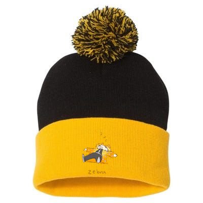 Zebra Pom Pom 12in Knit Beanie
