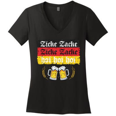 Zicke Zacke Hoi Oktoberfest German Flag Party Women's V-Neck T-Shirt