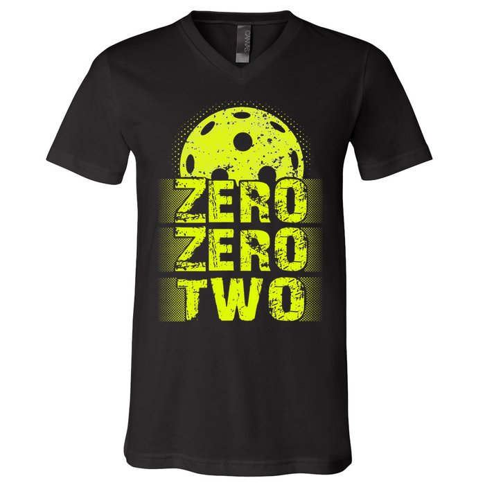 Zero Zero Two Pickleball Player Paddleball V-Neck T-Shirt